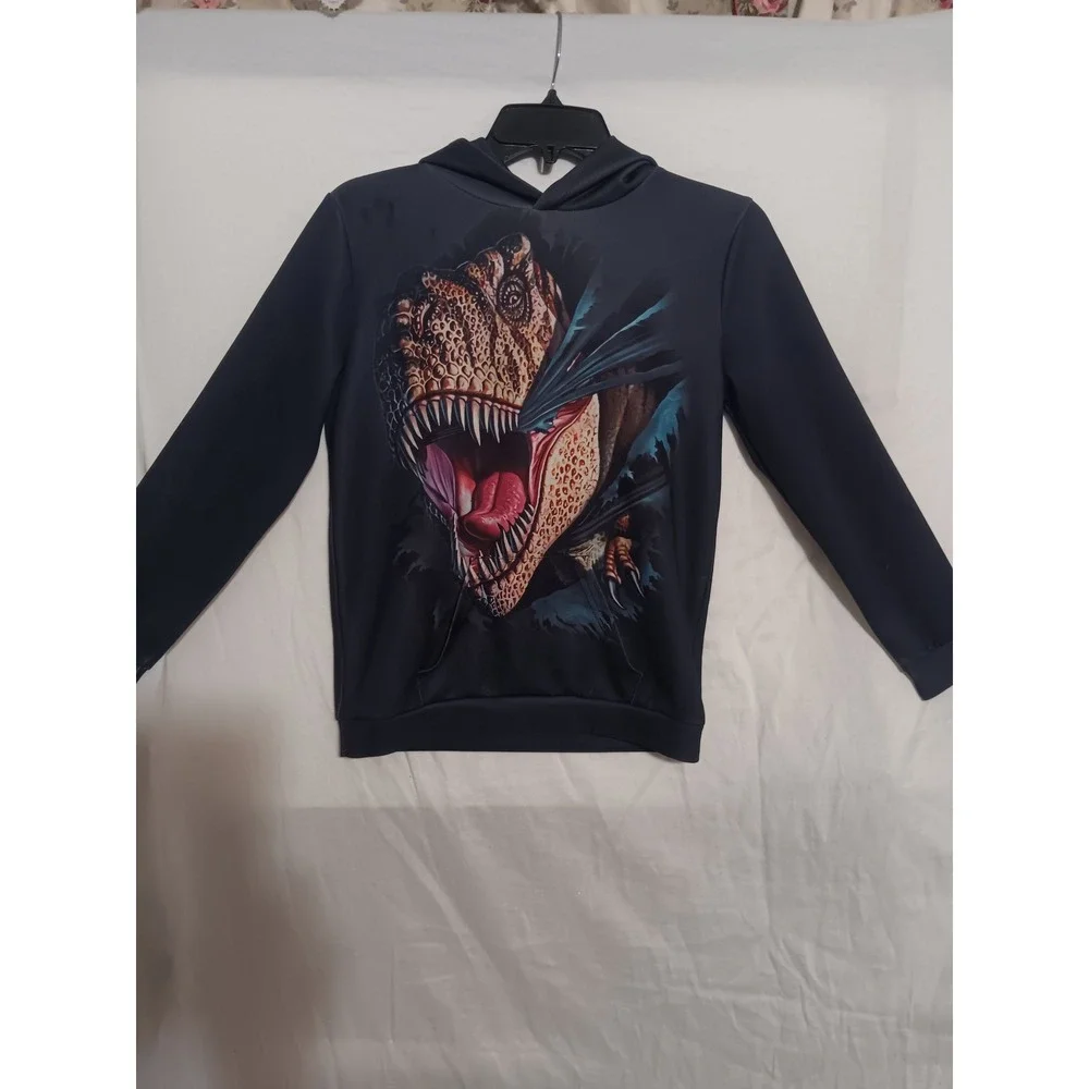 Black T-Rex Dinosaur Graphic Pullover Hoodie 3D Print Sweatshirt Kids Boys XL
